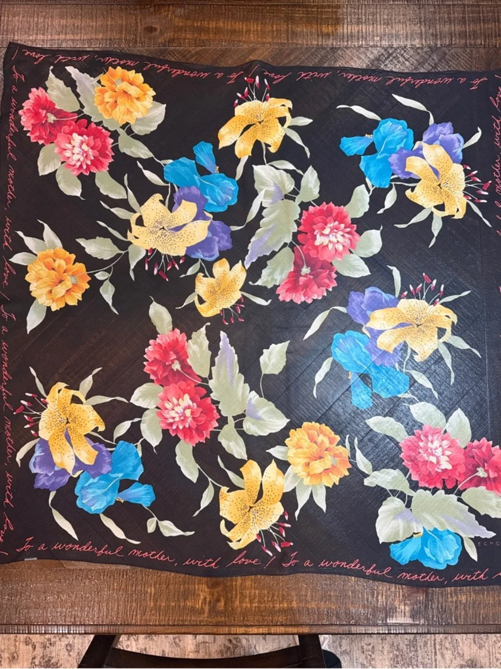 Echo Silk Floral Scarf Mother’s Day Black Gift Script‎ 34-35”